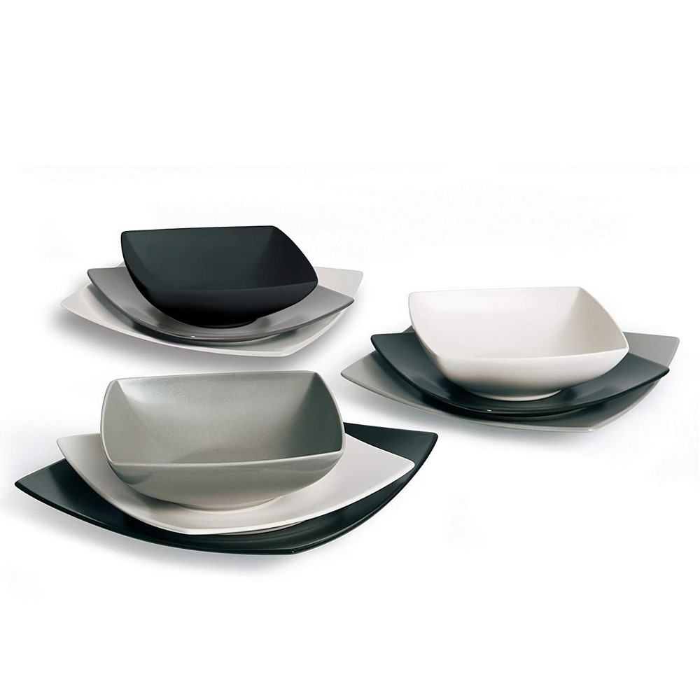Acquista online Service 18 assiettes Eclipse en céramique noire, blanche et griseet grise Excelsa